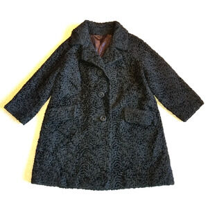 VINTAGE 60s Womens Coat-ASTRAKIN-FRANCE-black 'Persian Lamb' Swing Coat-M